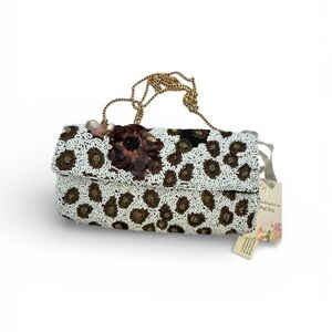 Beaded Leopard and Floral Clutch With Chain